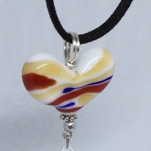 Red, White and Blue Handmade Lampwork Glass Bead Pendant Choker / Necklace