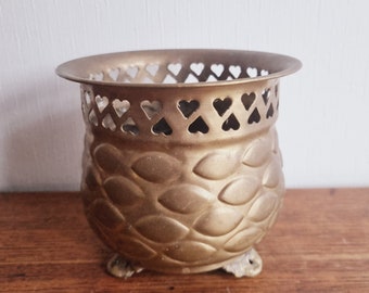 Vintage Blumentopf/Blumentopf aus Messing mit Herz-Design