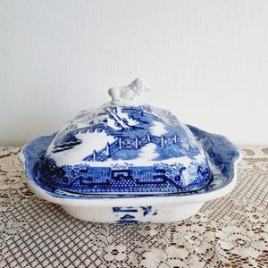 Antique Large Blue and White Willow Pattern Tureen