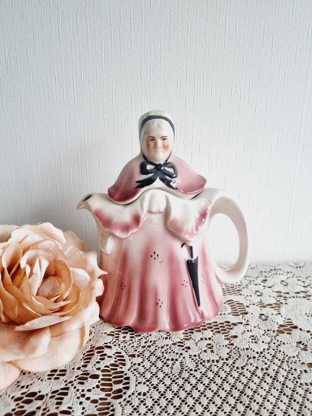 Vintage Large Pink Old Lady Teapot by Tony Wood Etsy