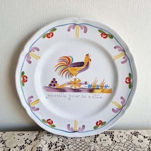 Vintage French wall hanging plate with cockerel