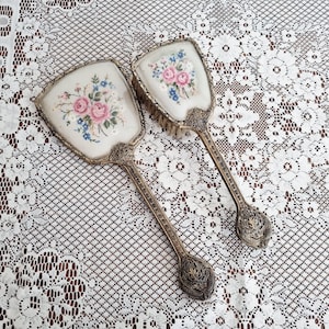 Vintage floral filagree dressing table/vanity set 2 pieces