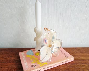 Różowy szklany włoski świecznik w kształcie kwiatu/lilii