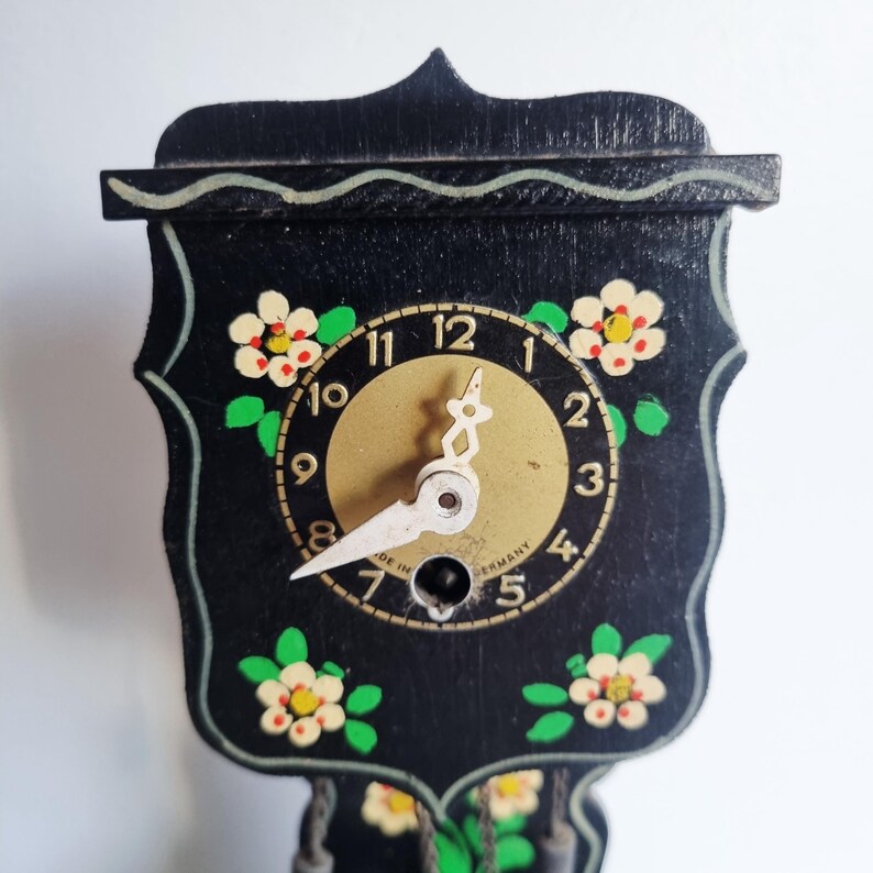 Vintage German Folk Art Minature Grandfather Clock With Winding Key ...