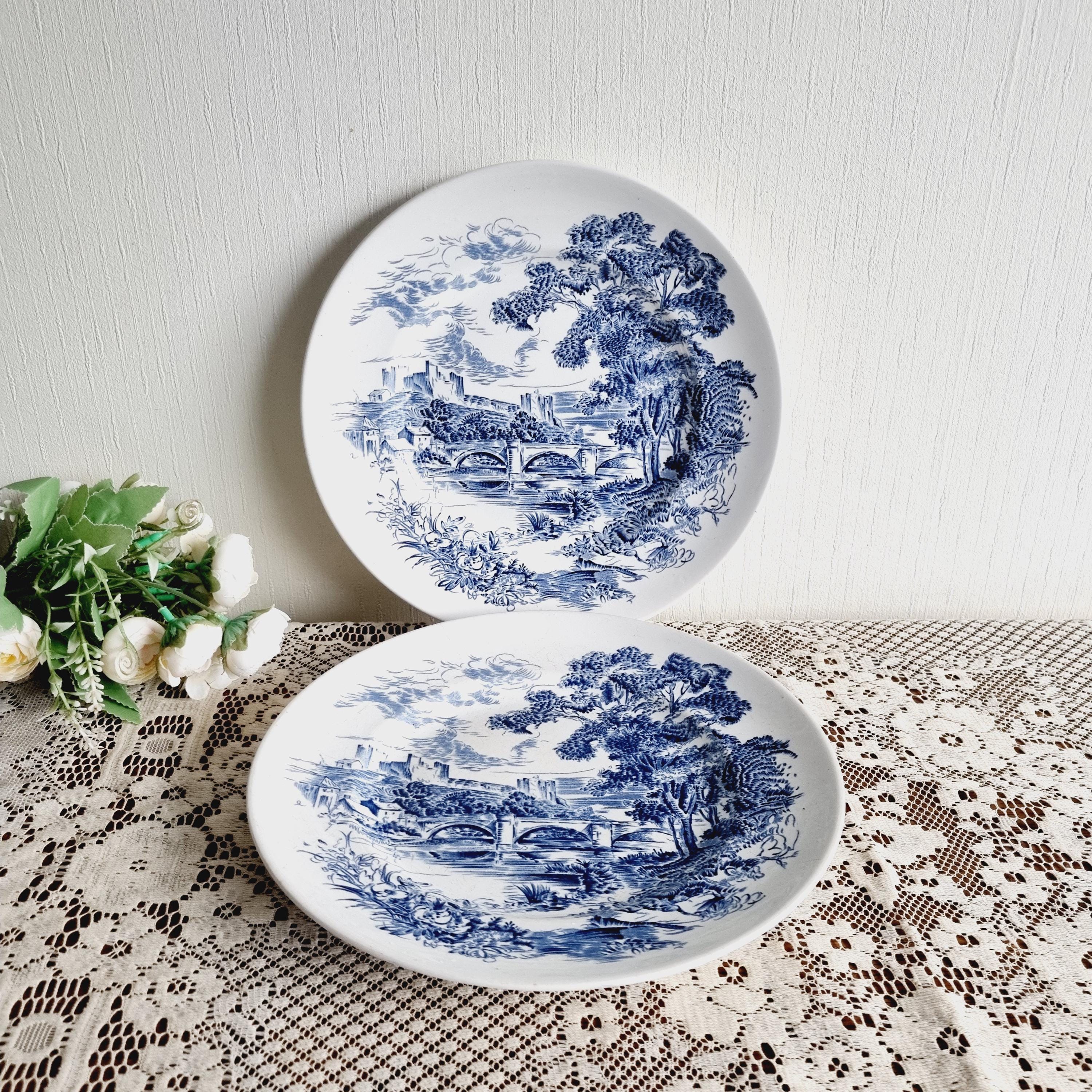 Pair of Vintage Blue and White Enoch Wedgwood Dinner Plates/scene - Main Image