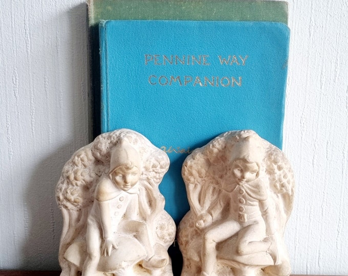 Art deco pair of vintage bookends depicting elves on toadstools