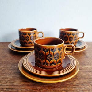 Hornsea teacup/coffee cup trios in Hierloom pattern plus spare plates,  check detail for items remaining