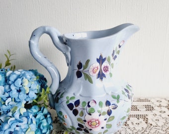 Beautiful Pair of Jugs, Antique Pitchers, W Ridgway, Light Blue