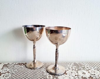 Vintage Silverplate Wine Goblets, Set of 2 Silver Chalices