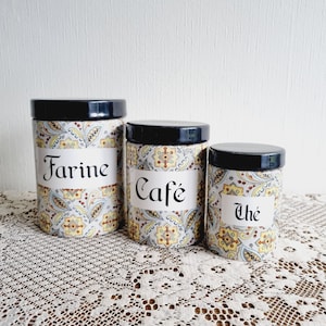 Vintage French kitchen storage jars, tea, coffee and flour