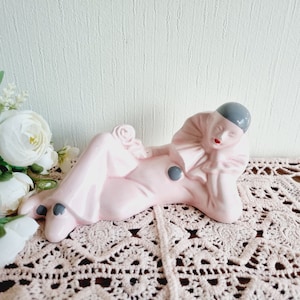 Vintage pink Pierrot/Harlequin clown figurine ornament