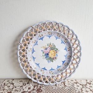 Handpainted floral Portuguese wall hanging plate by Carvalhinho