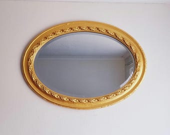 ヴィンテージオーバルゴールドギルトミラー：ハリウッドリージェンシー