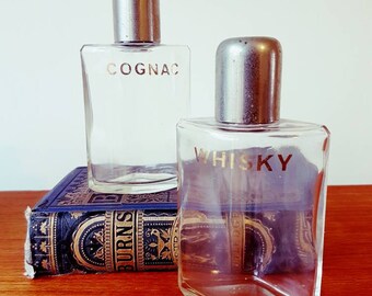 2 Vintage Glas Flachmann Flaschen Whisky und Cognac