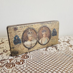 Antique Rowntree British Royalty Coronation tin celebrating George VI and Queen Mother