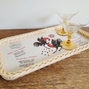 Vintage wicker cocktail decorative tray with cocktail recipes