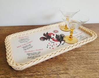 Vintage cocktailbricka i rotting med recept | Boho serveringsbricka i rotting med barvagn