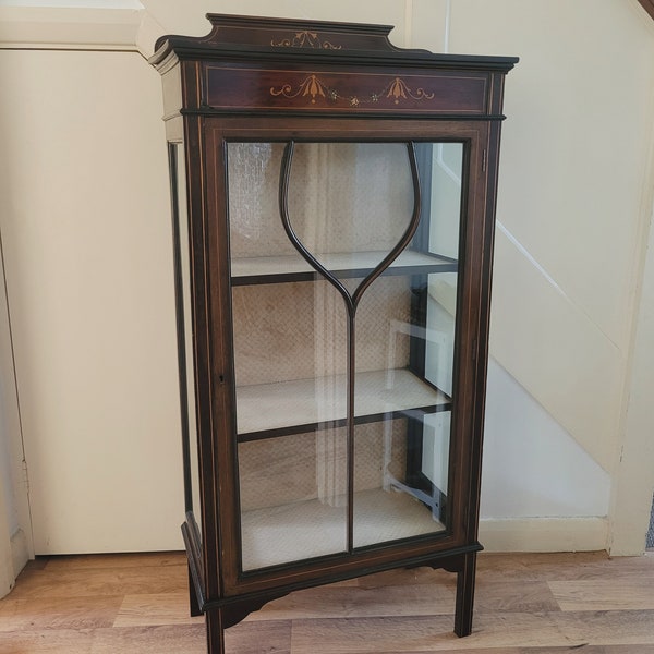 Antique Edwardian music/display cabinet with floral inlay