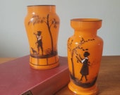 Czech tango glass cameo silhouette vases