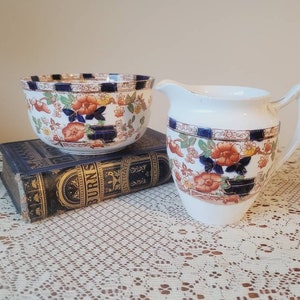Antique Imari milk jug and sugar bowl true transferware