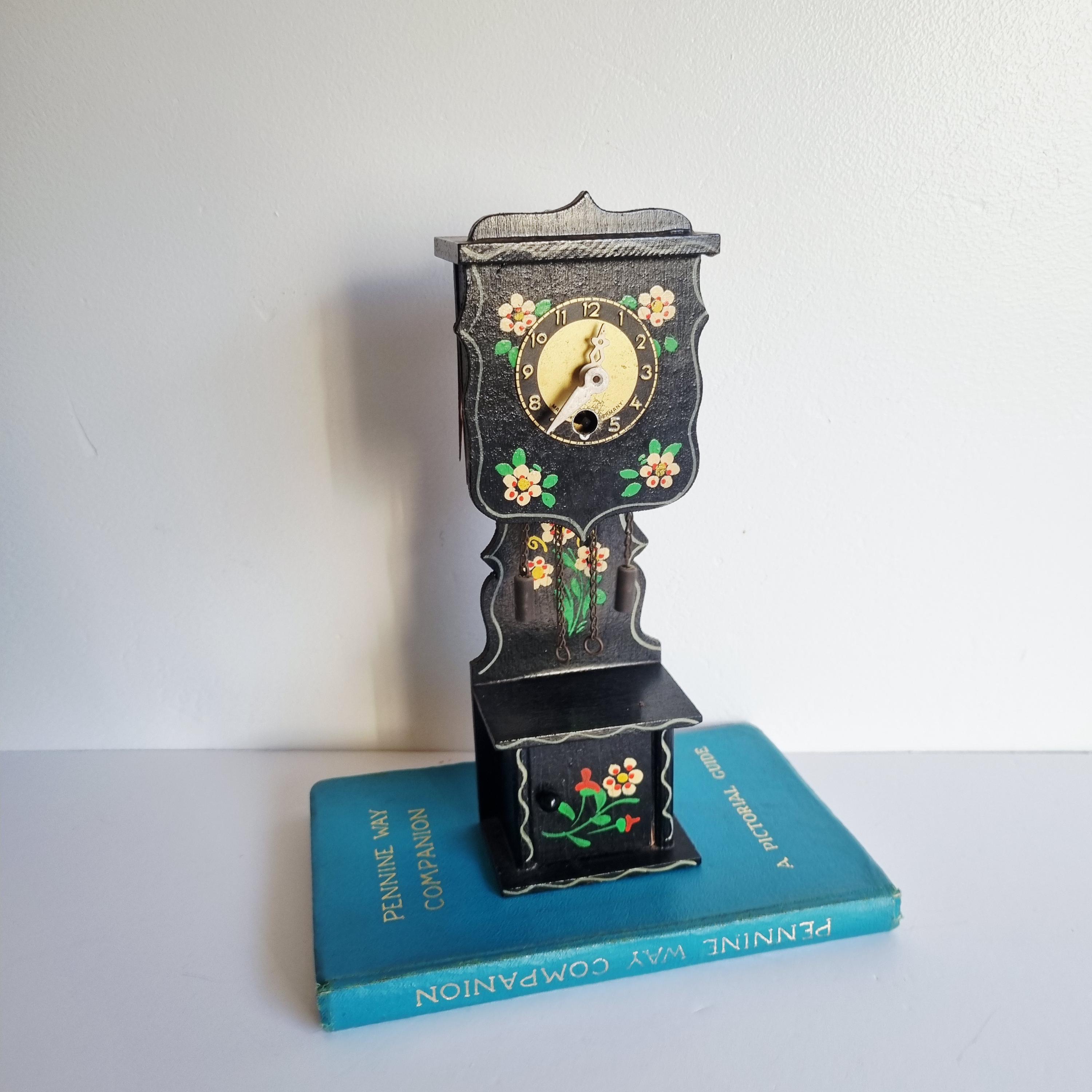 Vintage German Folk Art Minature Grandfather Clock With Winding Key ...