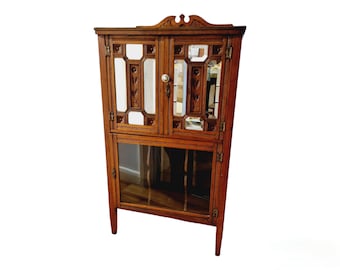 Antique Oak Mirrored Display Cabinet, Aesthetic Movement music cabinet, Victorian Cabinet