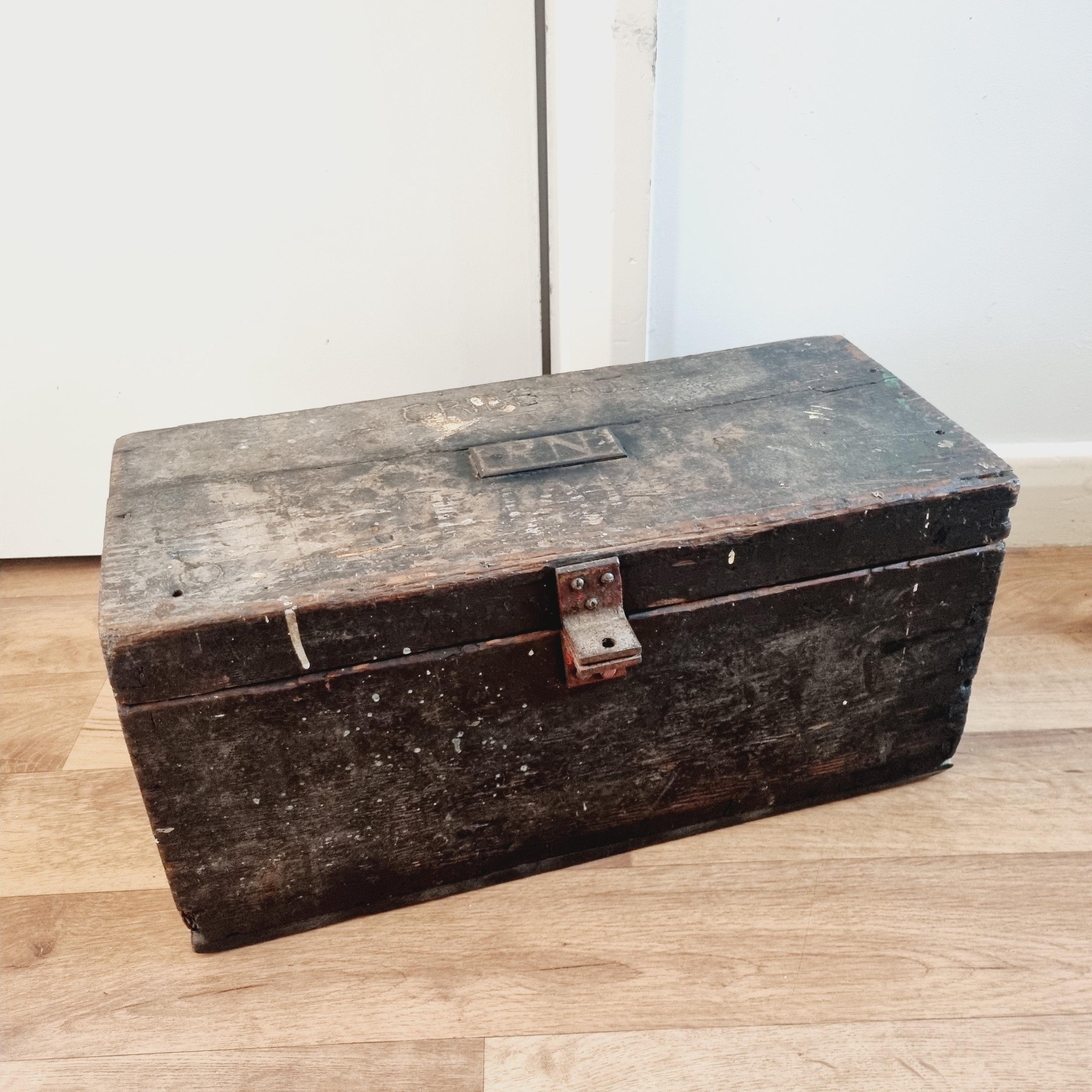 Large vintage oak  storage box or toolbox possibly military