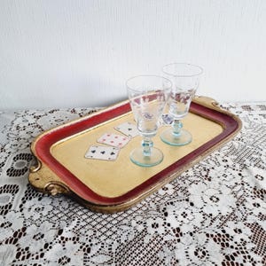 Vintage Italiaans Florentijns dienblad met speelkaartdecoratie