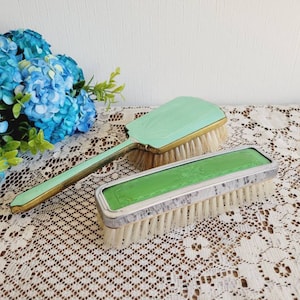 Vintage art deco dressing table set in green