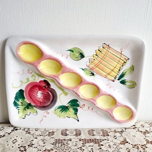 Vintage Italian large ceramic handpainted serving platter/egg platter