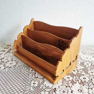 Vintage handmade carved wooden letter rack/desk tidy