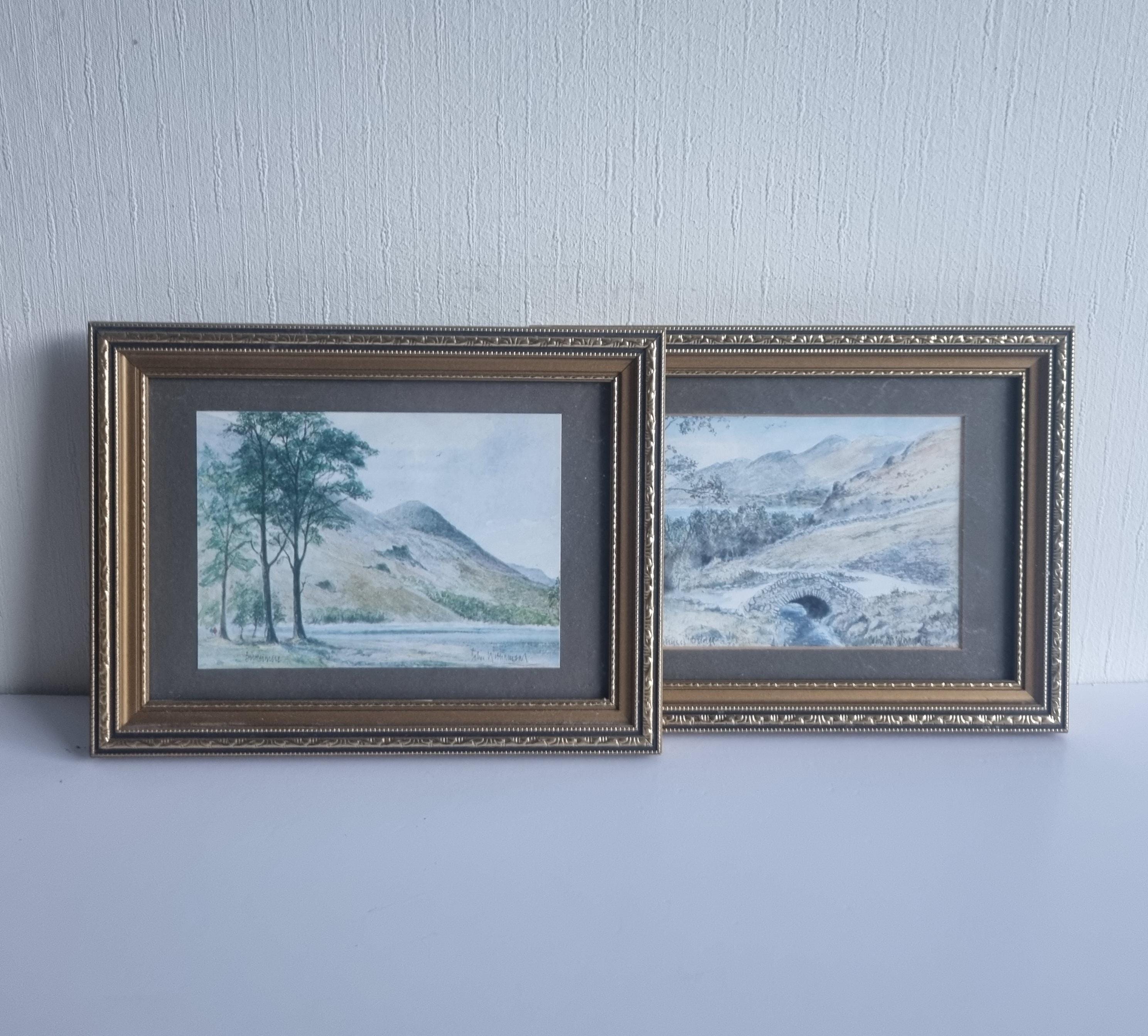 Tableau Ancien Aquarelle Originale - Keswick Mont Lake District - XIXe Siècle (avant 1900)