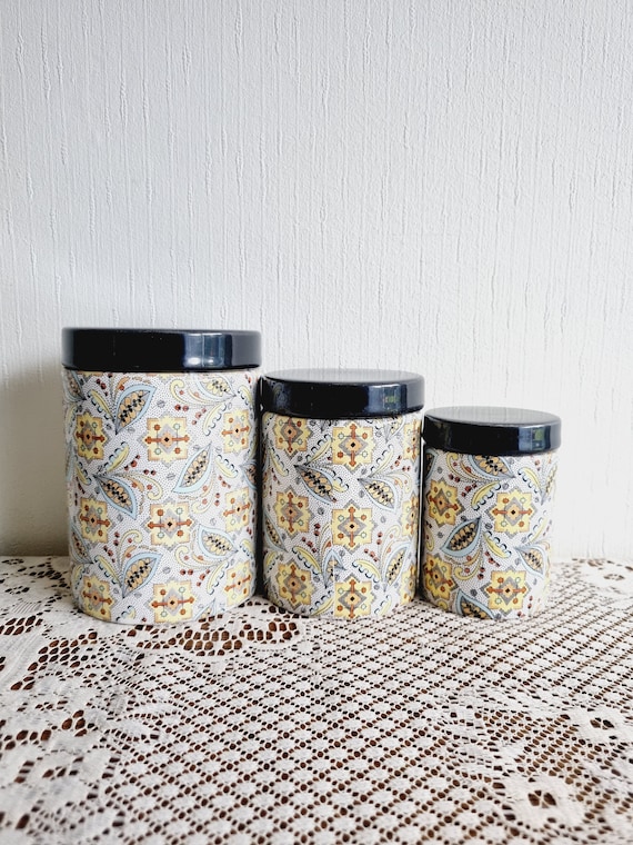 Vintage French Ceramic Canister Set of 3, Tea Coffee and Flour