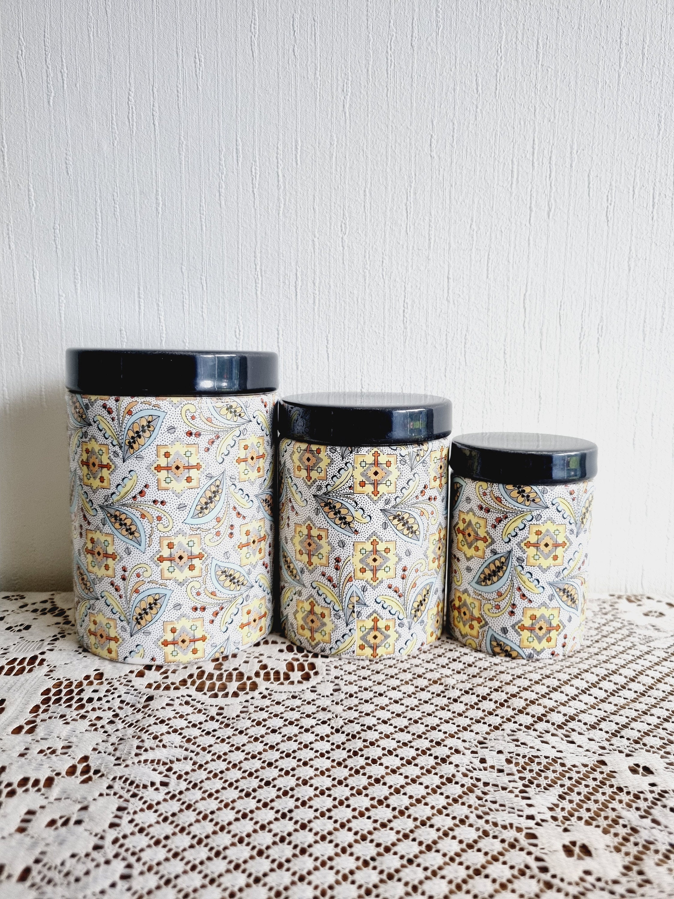 Vintage French Ceramic Canister Set of 3, Tea Coffee and Flour