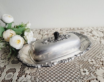 Vintage silverplate ornate butter dish