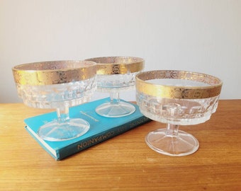 Three vintage glass cocktail/champagne glasses art deco style