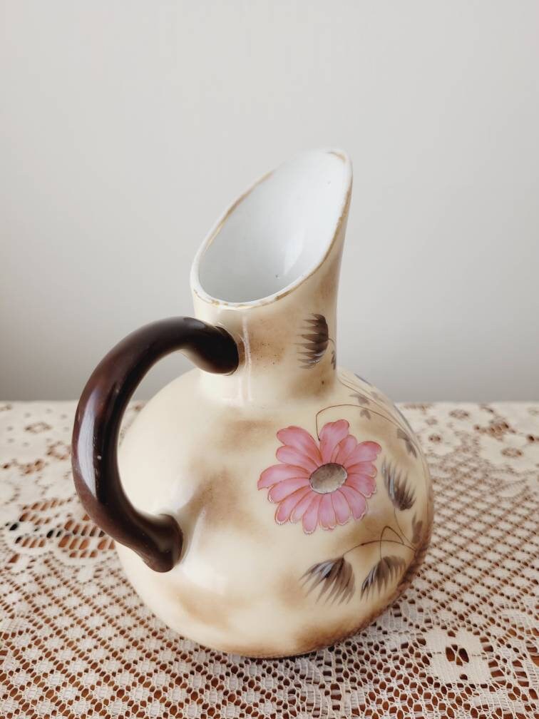 陶磁器 水差し 鳥と花の絵柄 ES Prussia Germany による鳥をテーマにしたアンティークの花柄