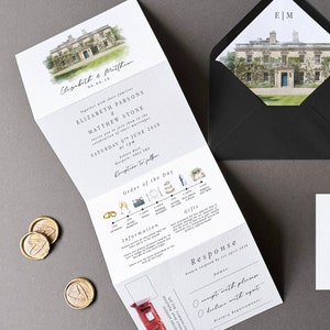 Watercolour Venue Wedding Invitation Venue Illustration Wedding Invite Trifold Wedding Invite Venue Watercolour Wedding Invite Modern