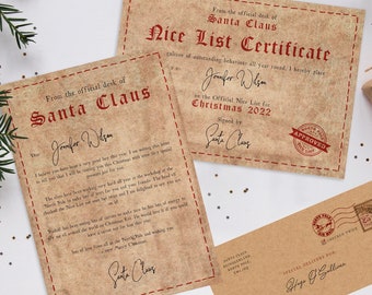 Personalised Nice List Certificate and Santa Letter From Santa Nice List Letter From Father Christmas Letter Personalised Christmas Gift Kid