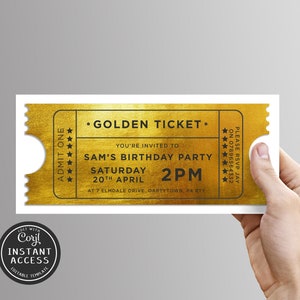 Editable Golden Ticket Party Invitation Template Golden Ticket Party