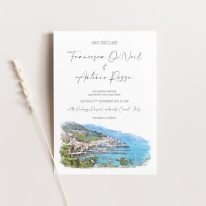 Amalfi Coast Save the Date Italian themed save the date Amalfi Coast Wedding Watercolour Venue Wedding Invitation Italian Wedding Save Date
