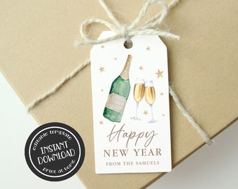 Editable New Year Gift Tag Template Party Favor Happy New Year Tag Printable Favor Tag For Drinks Bottle New Year Gift Christmas Gift Tag