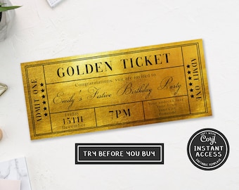 Editable Golden Ticket Invitation Template (Print at Home)