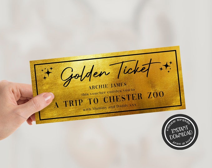 Editable Golden Ticket Template Print at Home Event Ticket Retro Golden ...