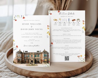 Venue Watercolour Wedding Invitation Wildflower Wedding Invite Venue Painting Wedding Invite Evening Invitation Wedding Invite With Envelope