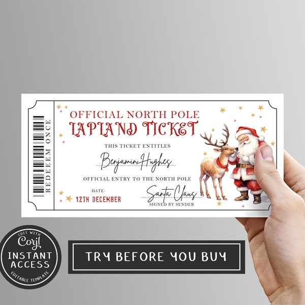 Editable Christmas Gift Voucher Printable Lapland Reveal Ticket To Lapland North Pole Ticket Santa Ticket Father Christmas Ticket Template