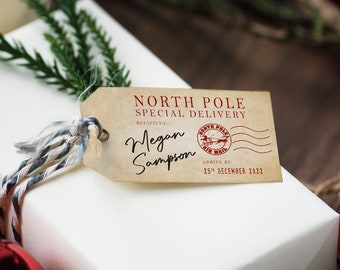 Personalised North Pole Special Delivery Gift Tag Personalised Christmas Gift Tag Custom North Pole Air Mail Gift Tag Custom Santa Gift Tag