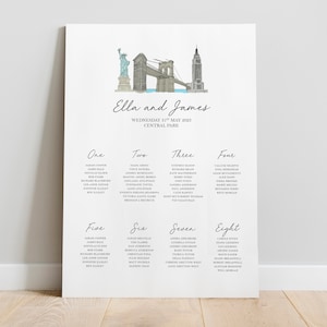 Piano tavolo matrimonio New York Piano posti a sedere a tema New York Piano tavolo matrimonio Central Park Piano tavolo New York Piano tavolo personalizzato disegnato a mano