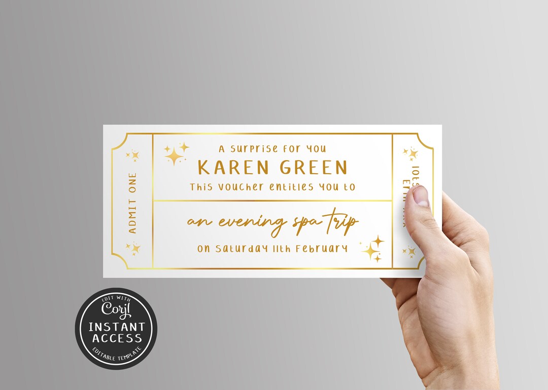 Editable Golden Ticket Template Print at Home Event Ticket Golden Gift ...