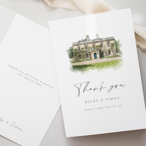 Tarjeta de agradecimiento de boda con acuarela para el lugar de celebración Tarjeta de agradecimiento de boda con acuarela para el lugar de celebración Tarjeta de agradecimiento de boda con pintura para el lugar de celebración con sobres gratis